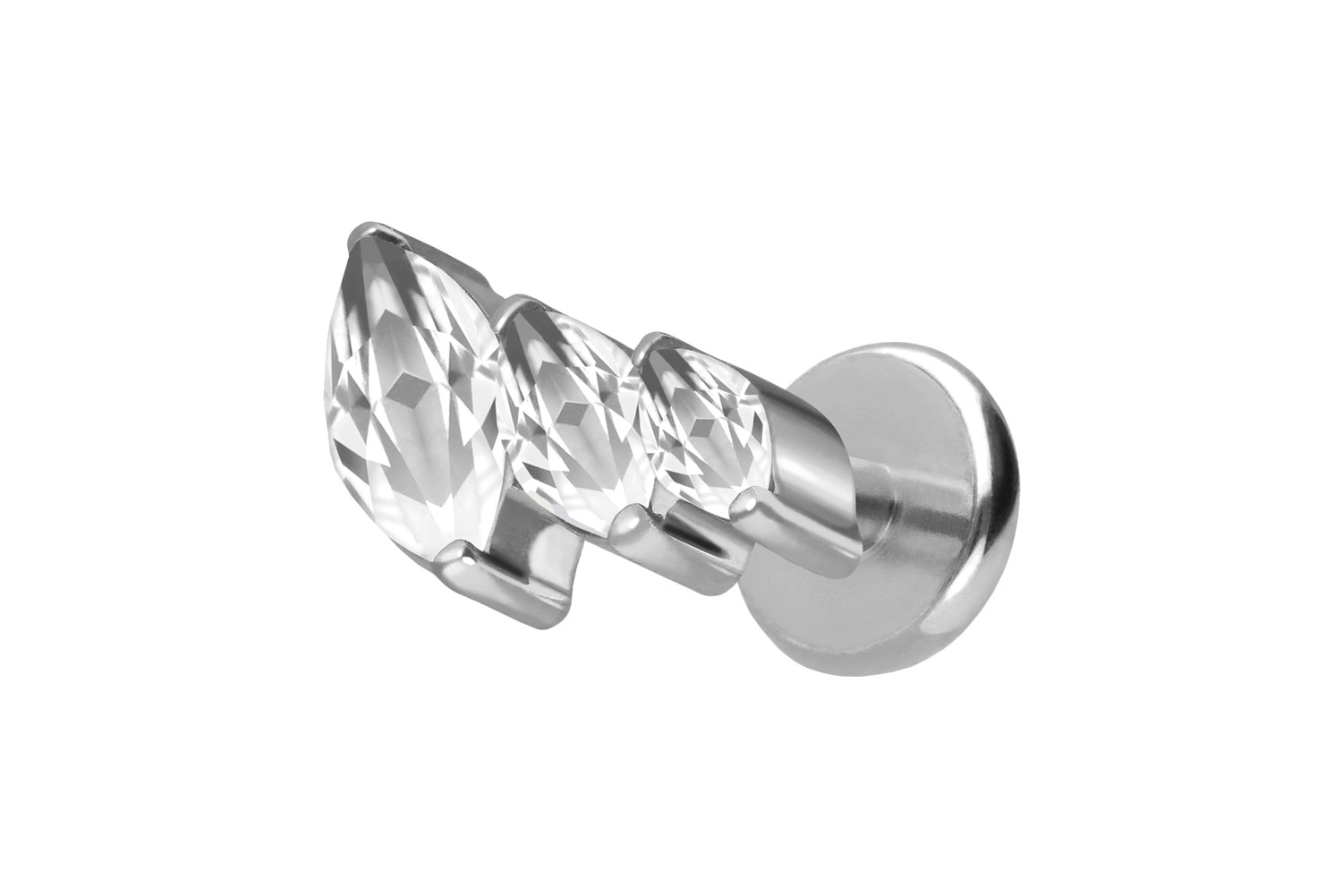 Titan Labret Piercing mit Push Fit 3 EINGEFASSTE KRISTALLTROPFEN